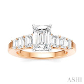 1 Ctw Emerald Shape Emerald and Round Cut Diamond Semi-Mount Engagement Ring in 14K Rose and White Gold